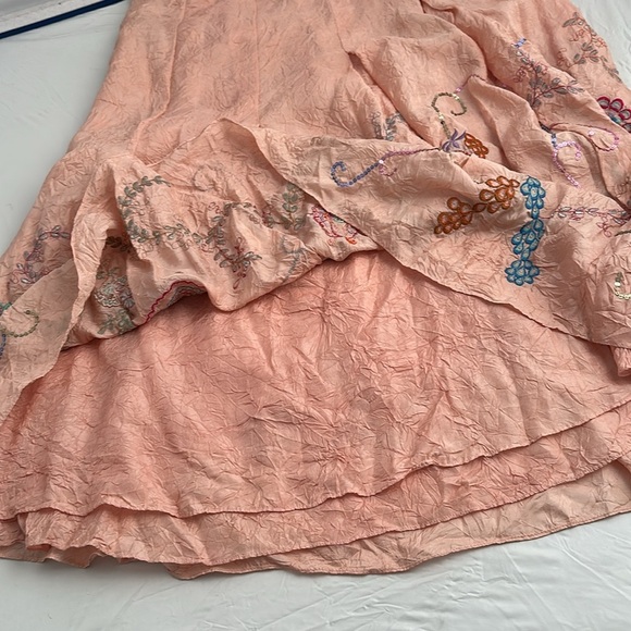 Chan Luu peach pink crinkle silk multicolor floral embroidered sequin boho skirt - Picture 13 of 15